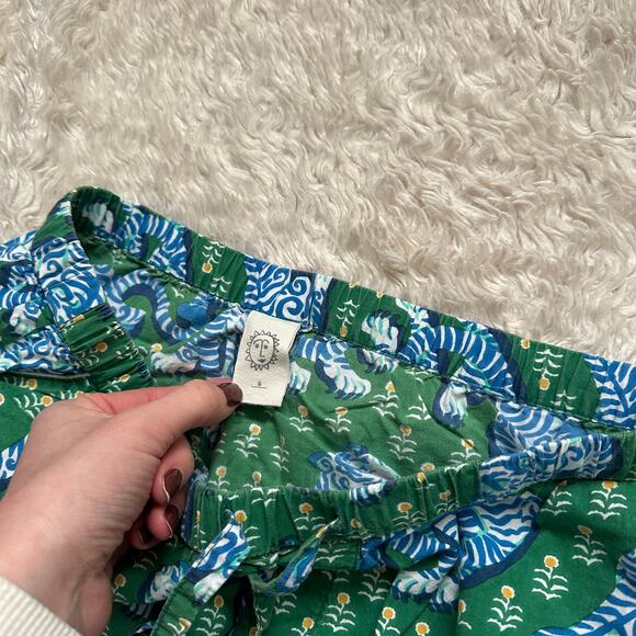 Printfresh S/M Robe + Small PJ Pants Set Tiger Queen Jade Green Organic Cotton - Picture 7 of 8
